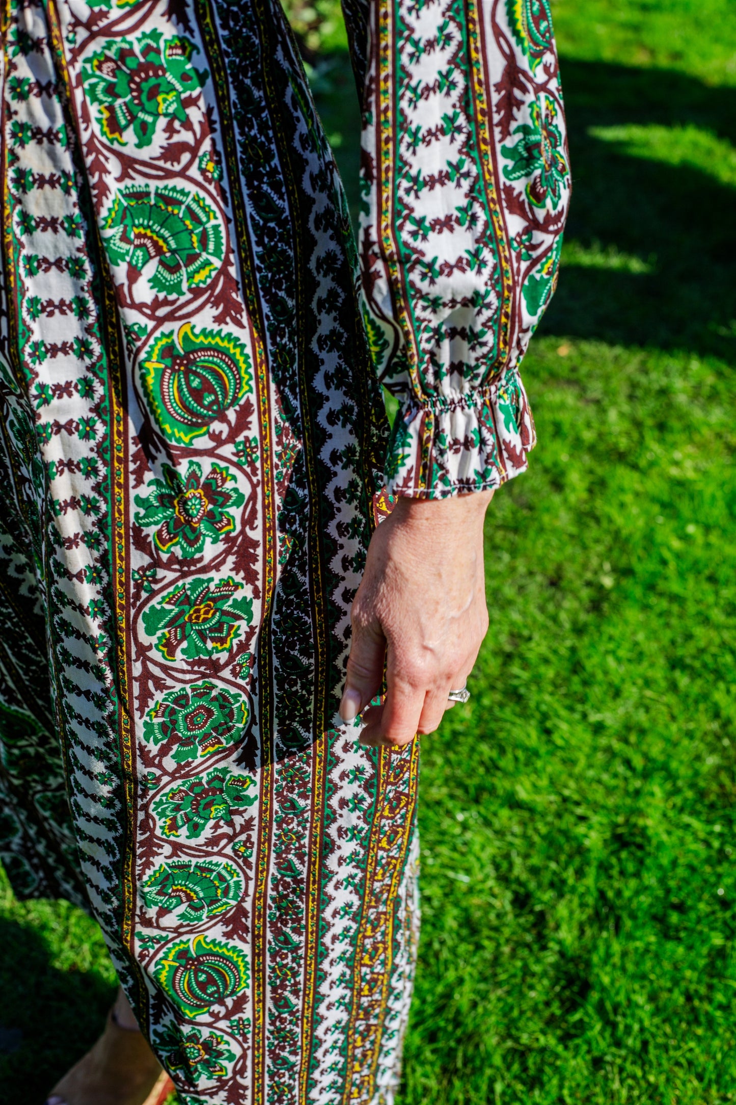 70s Vintage Patterned High-neck Maxi Dress