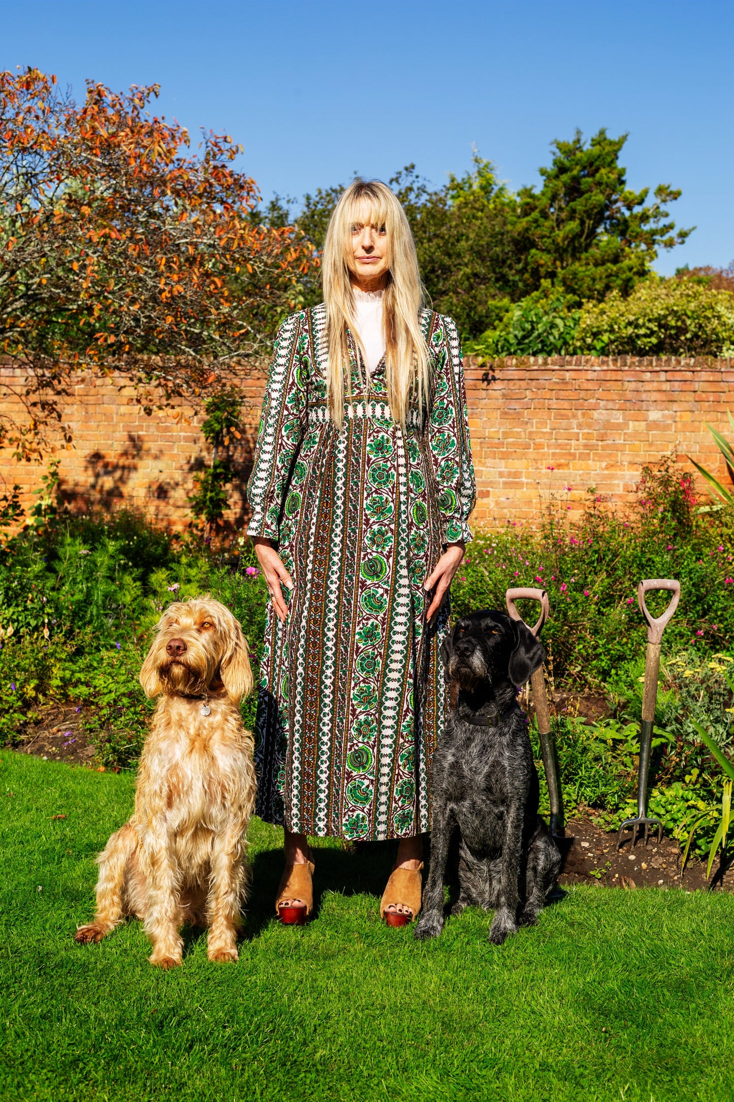 70s Vintage Patterned High-neck Maxi Dress