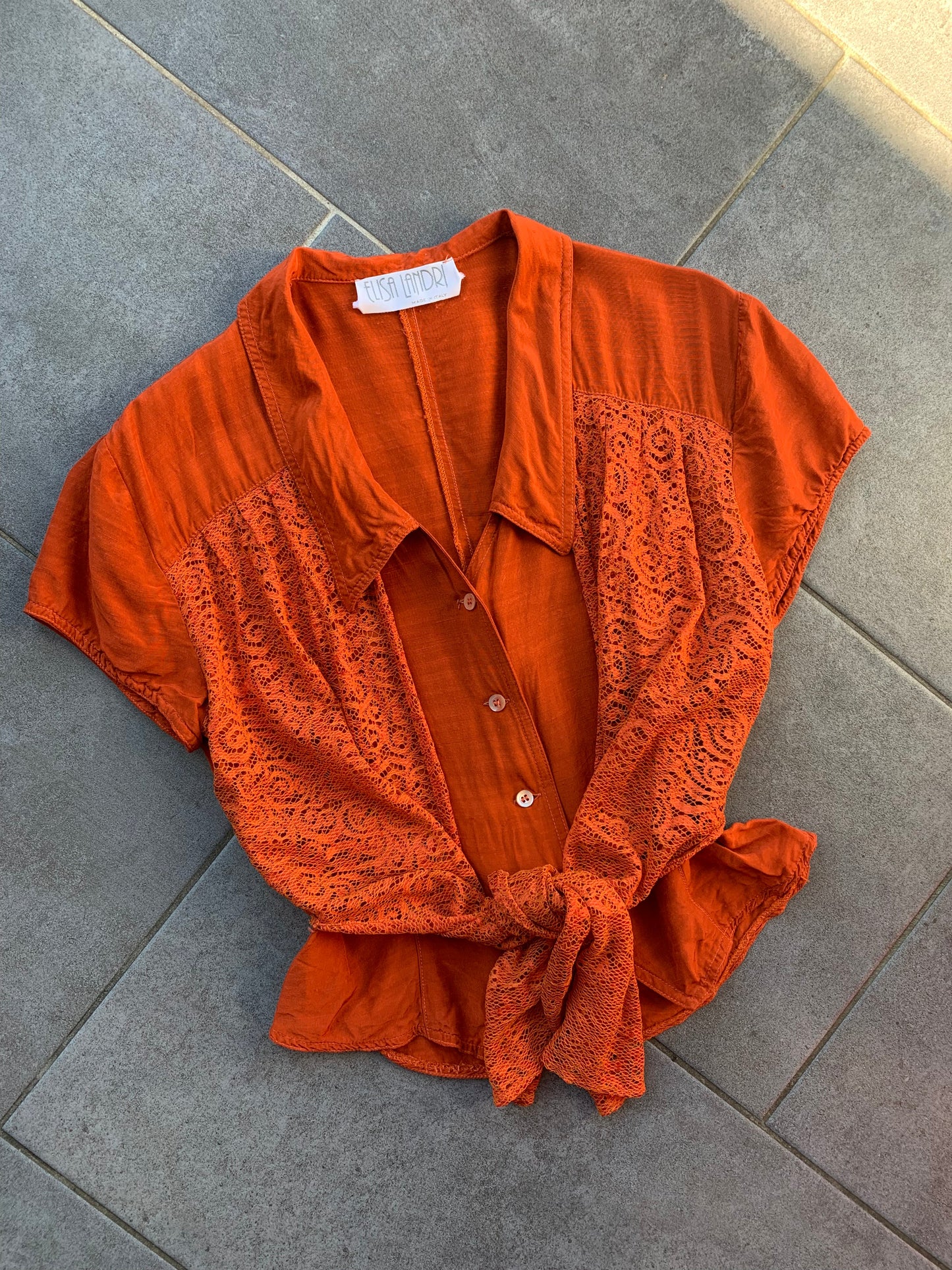 90s Vintage Elisa Landri Orange Tie Blouse