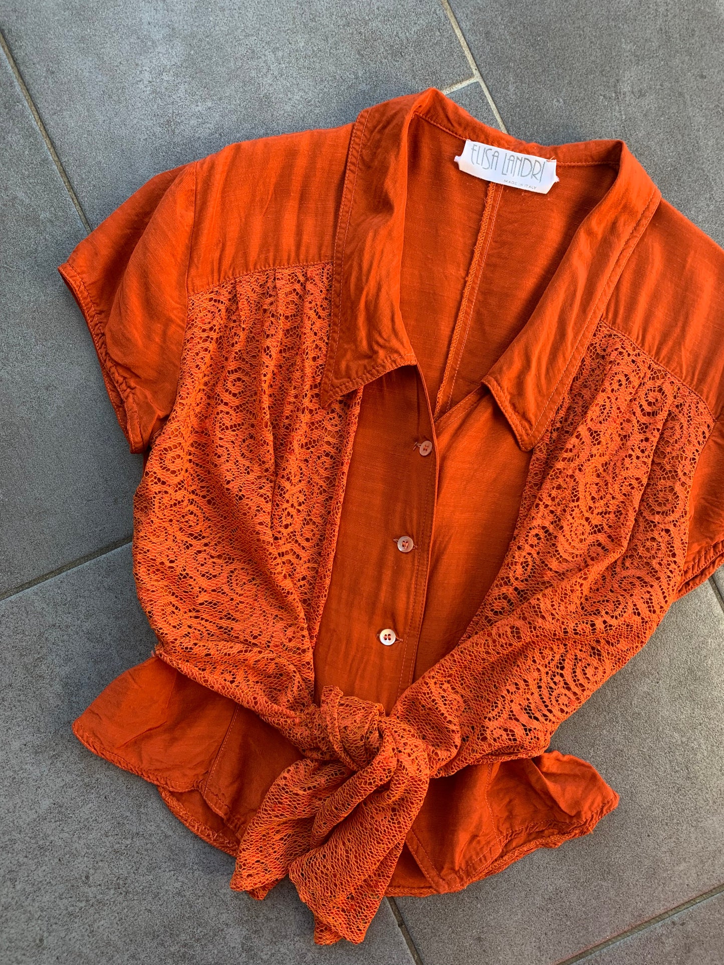 90s Vintage Elisa Landri Orange Tie Blouse