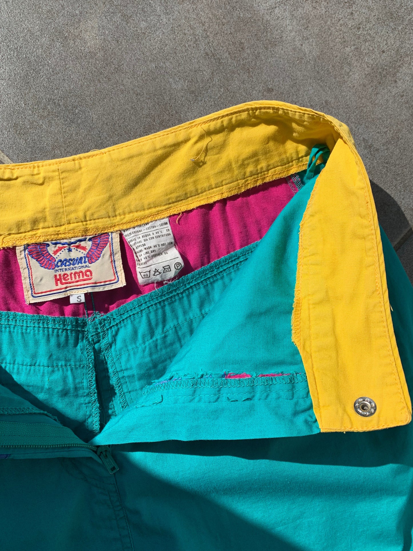 90s Vintage 100% Cotton High Waist A Line Multi Coloured Skirt