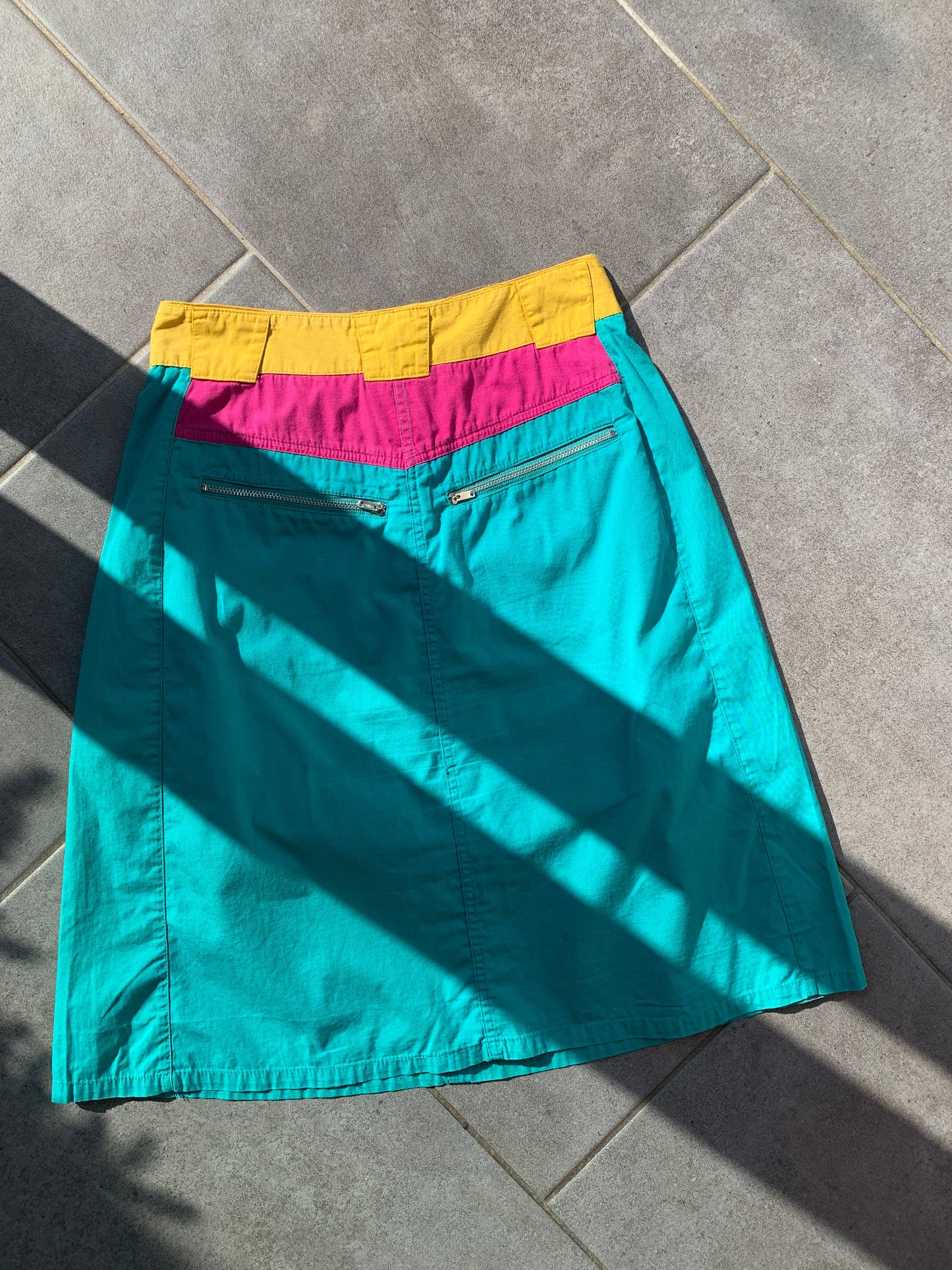 90s Vintage 100% Cotton High Waist A Line Multi Coloured Skirt