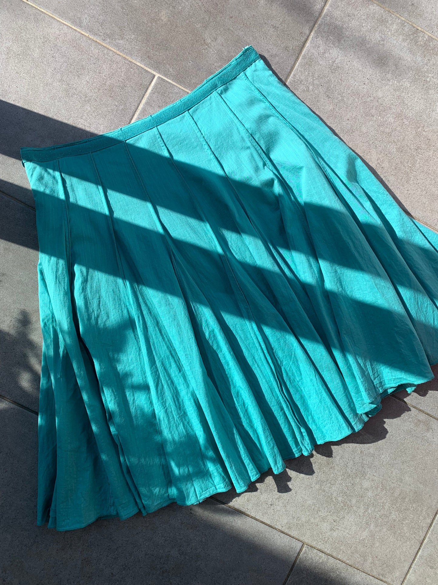 Monsoon 2000's 100% Cotton Turquoise Embroidered Midi Skirt