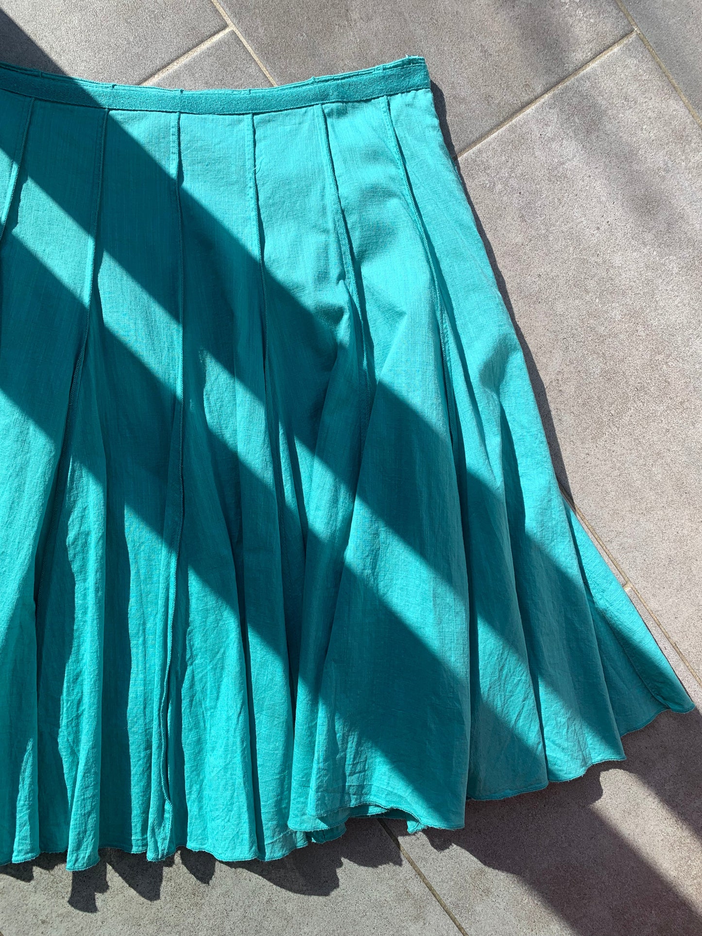 Monsoon 2000's 100% Cotton Turquoise Embroidered Midi Skirt