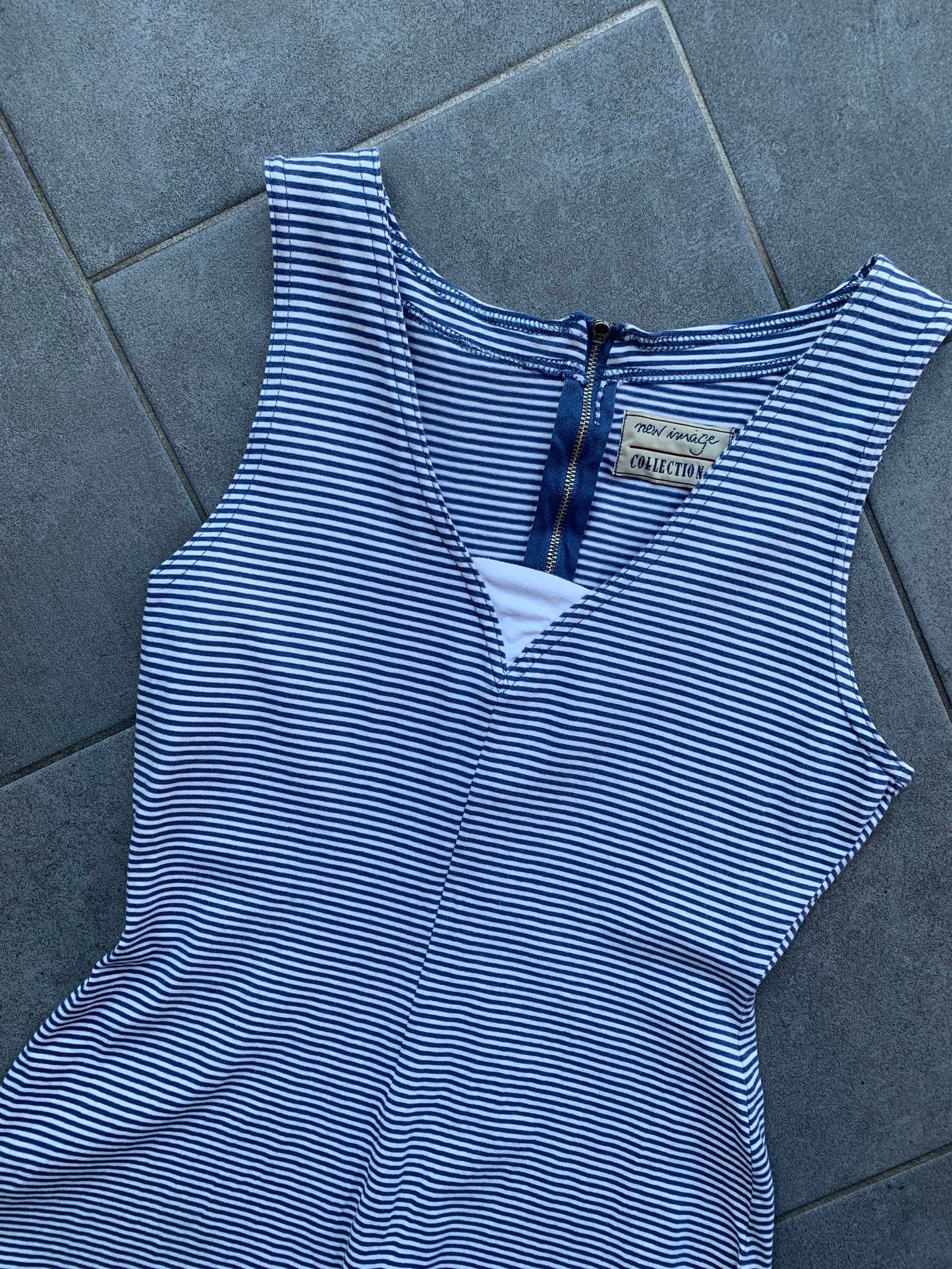 90s Vintage 'New Image Collection' Blue & White Jersey Playsuit