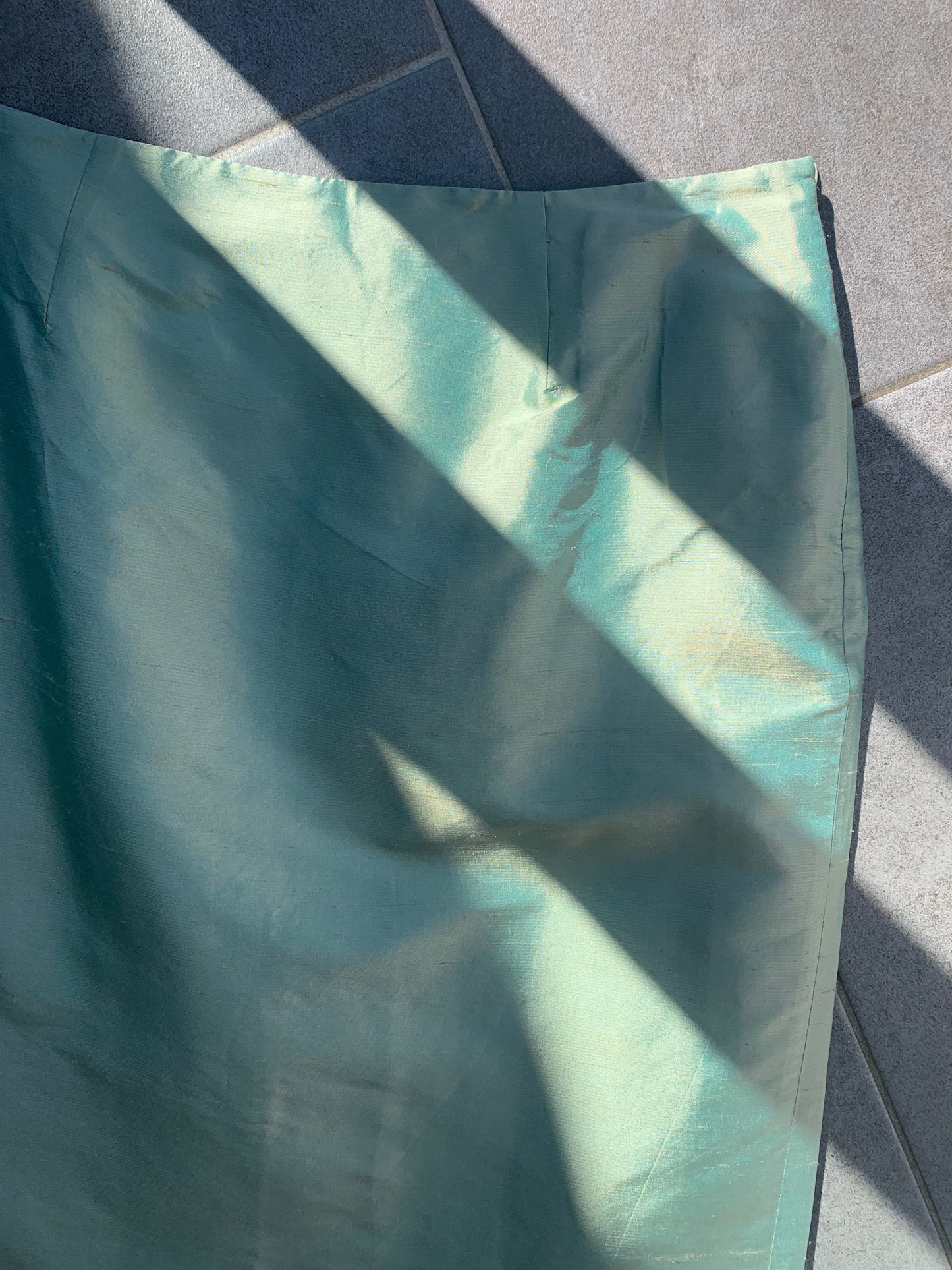 90s Vintage 'Resource' Green Iridescent Silk Midi Skirt