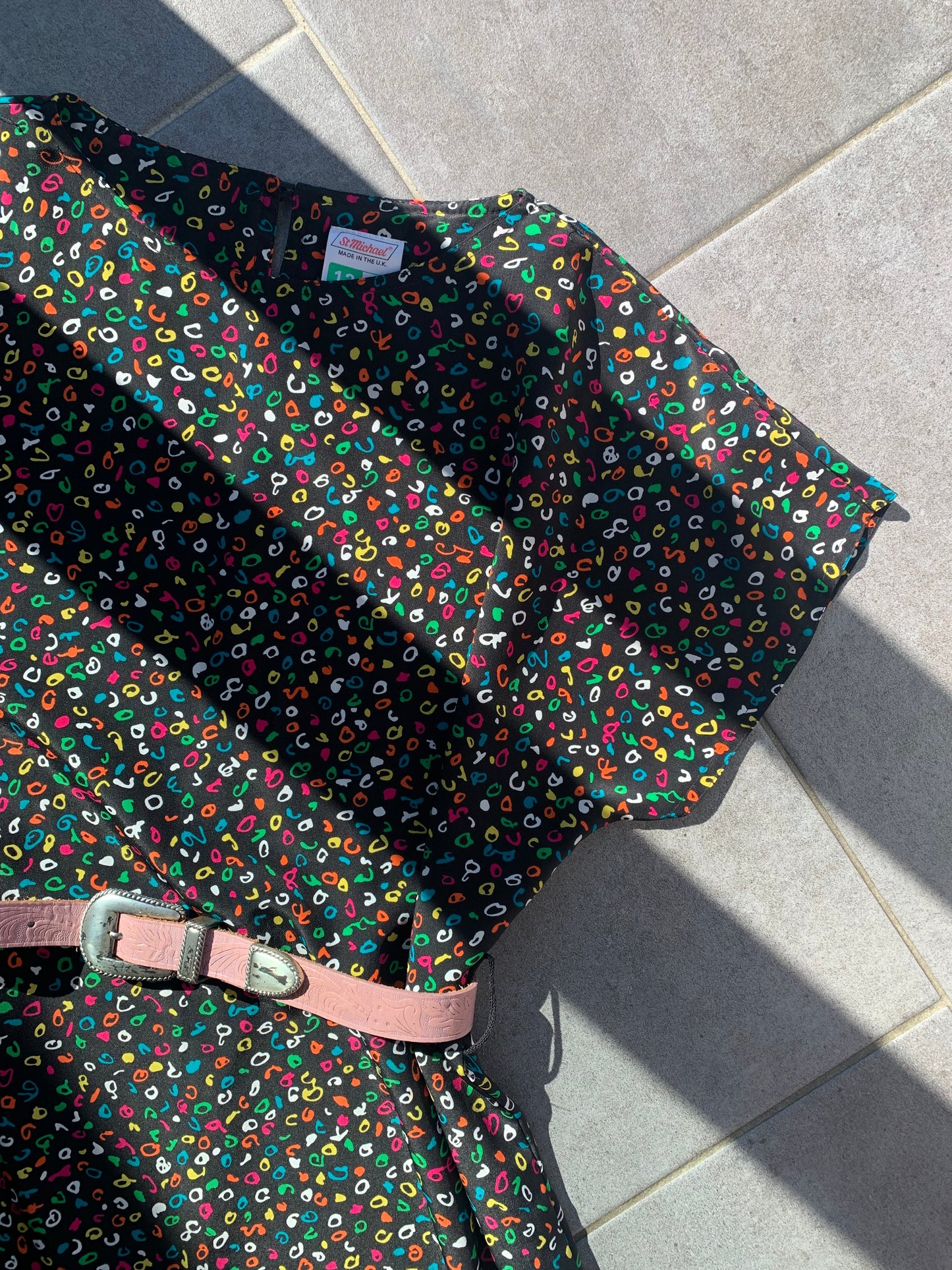 80s Vintage St Michael Multi Coloured Oversized Midi Dress