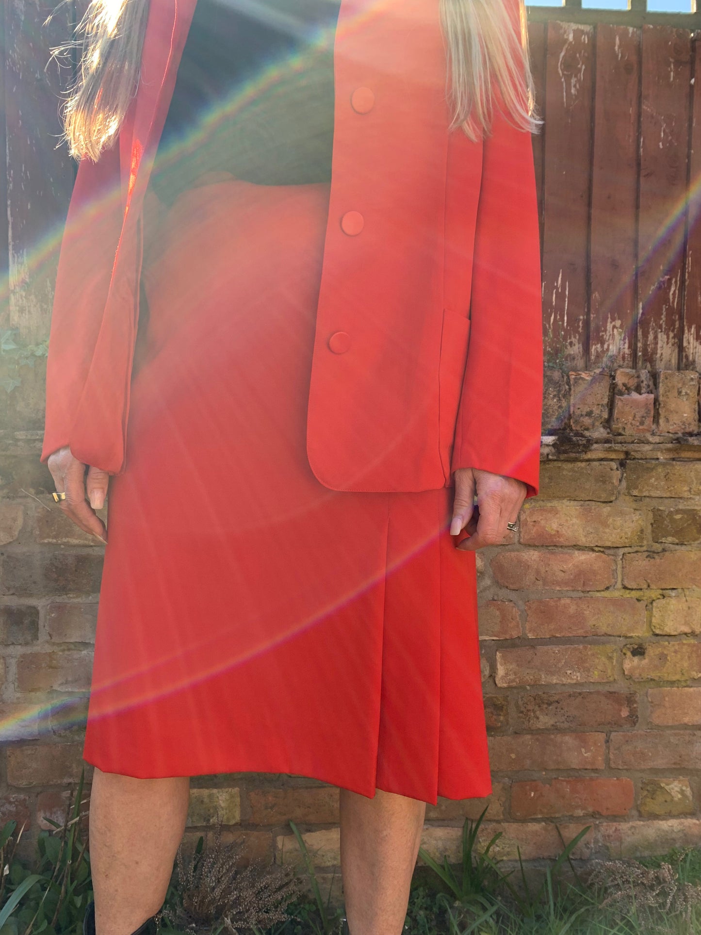 70s Vintage Valentino Boutique Red Skirt Suit