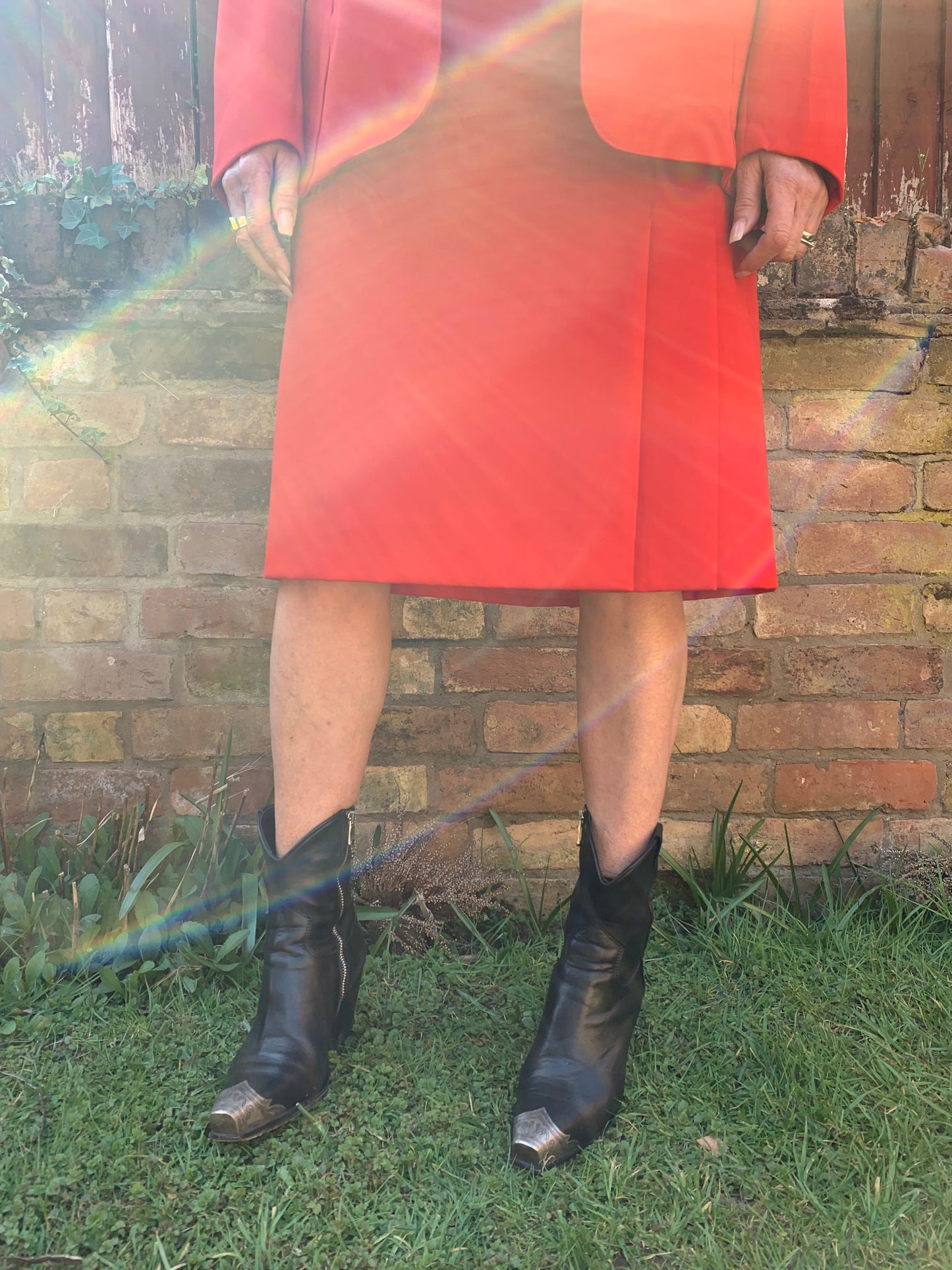 70s Vintage Valentino Boutique Red Skirt Suit