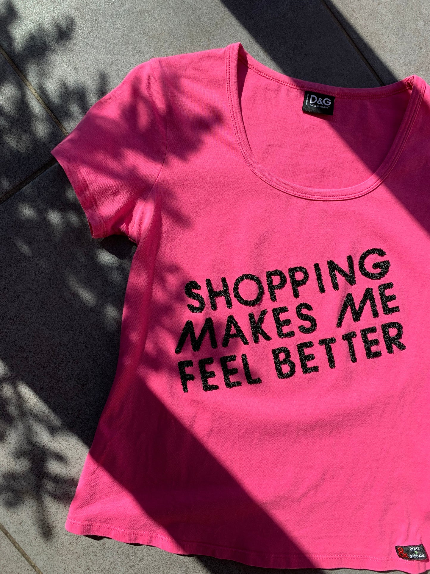 D&G Dolce&Gabbana 'Shopping Makes Me Feel Better' Pink Tee