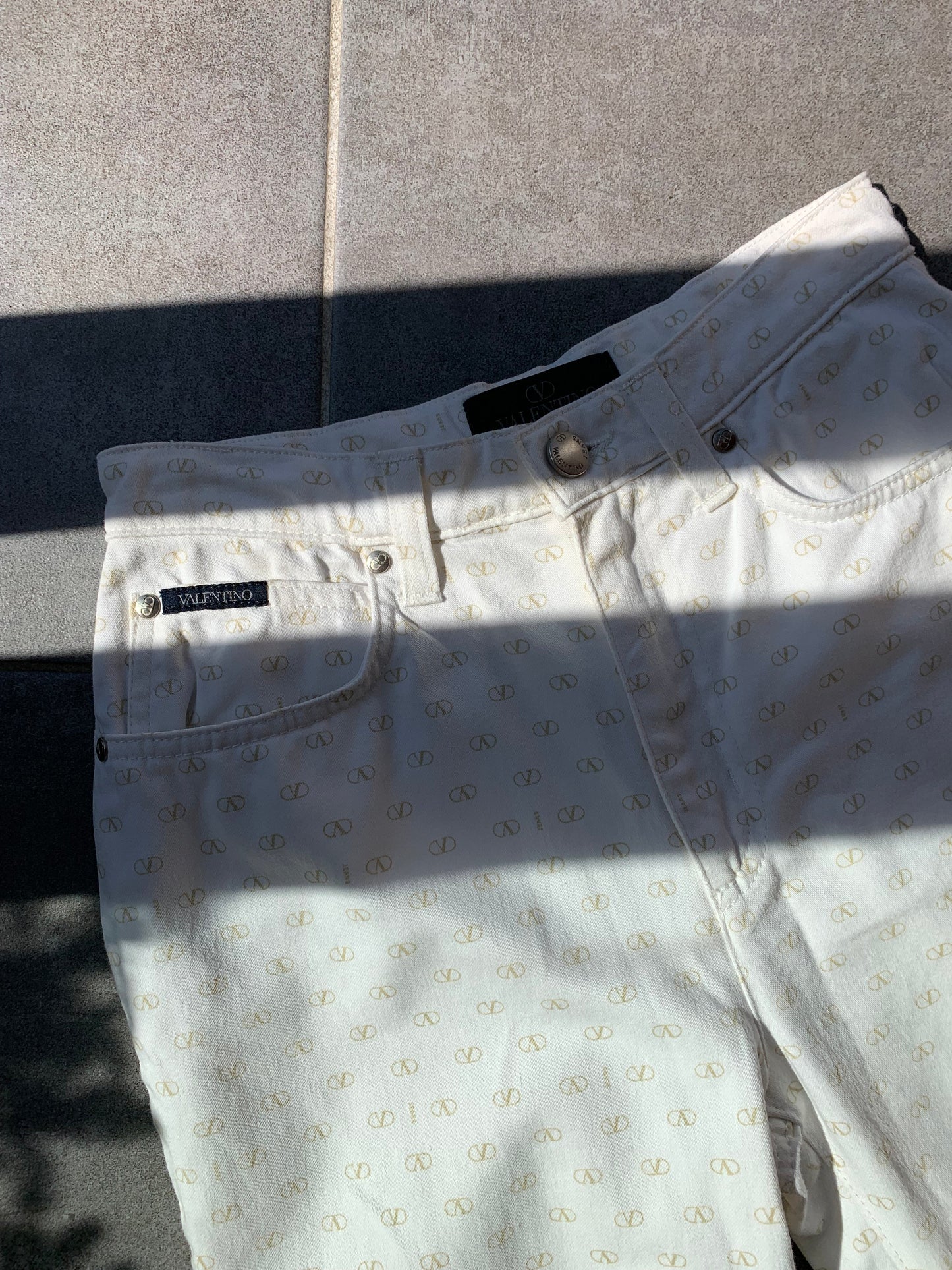 Valentino 2000s All Over Design High Waist White Jeans