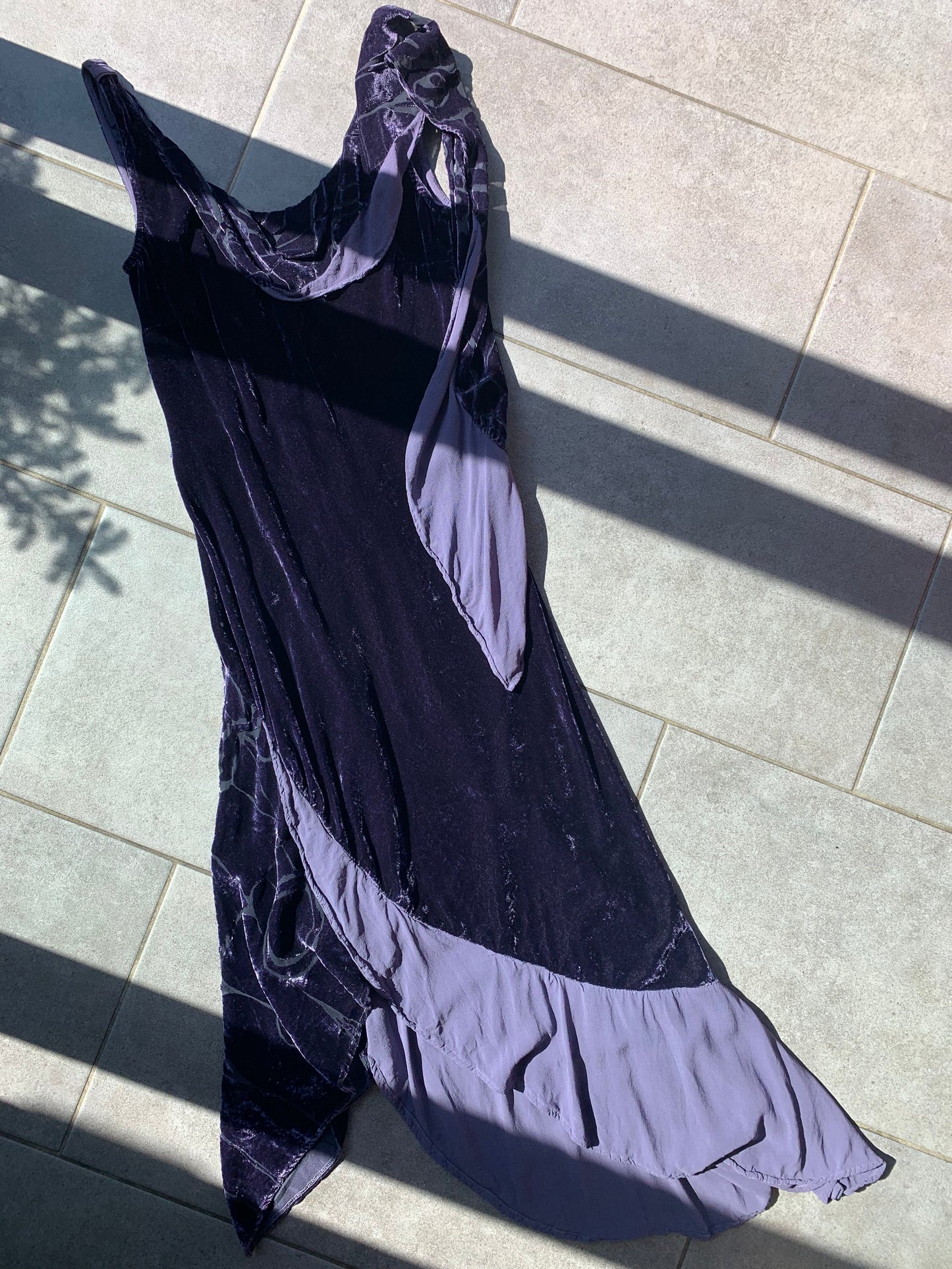 90s Vintage Ghost Purple Velvet & Silk Dress