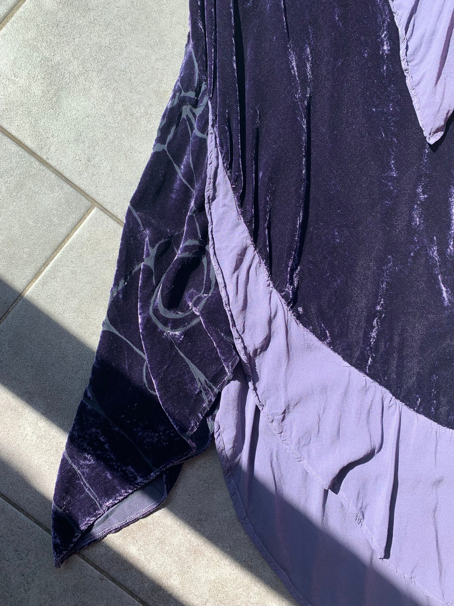 90s Vintage Ghost Purple Velvet & Silk Dress