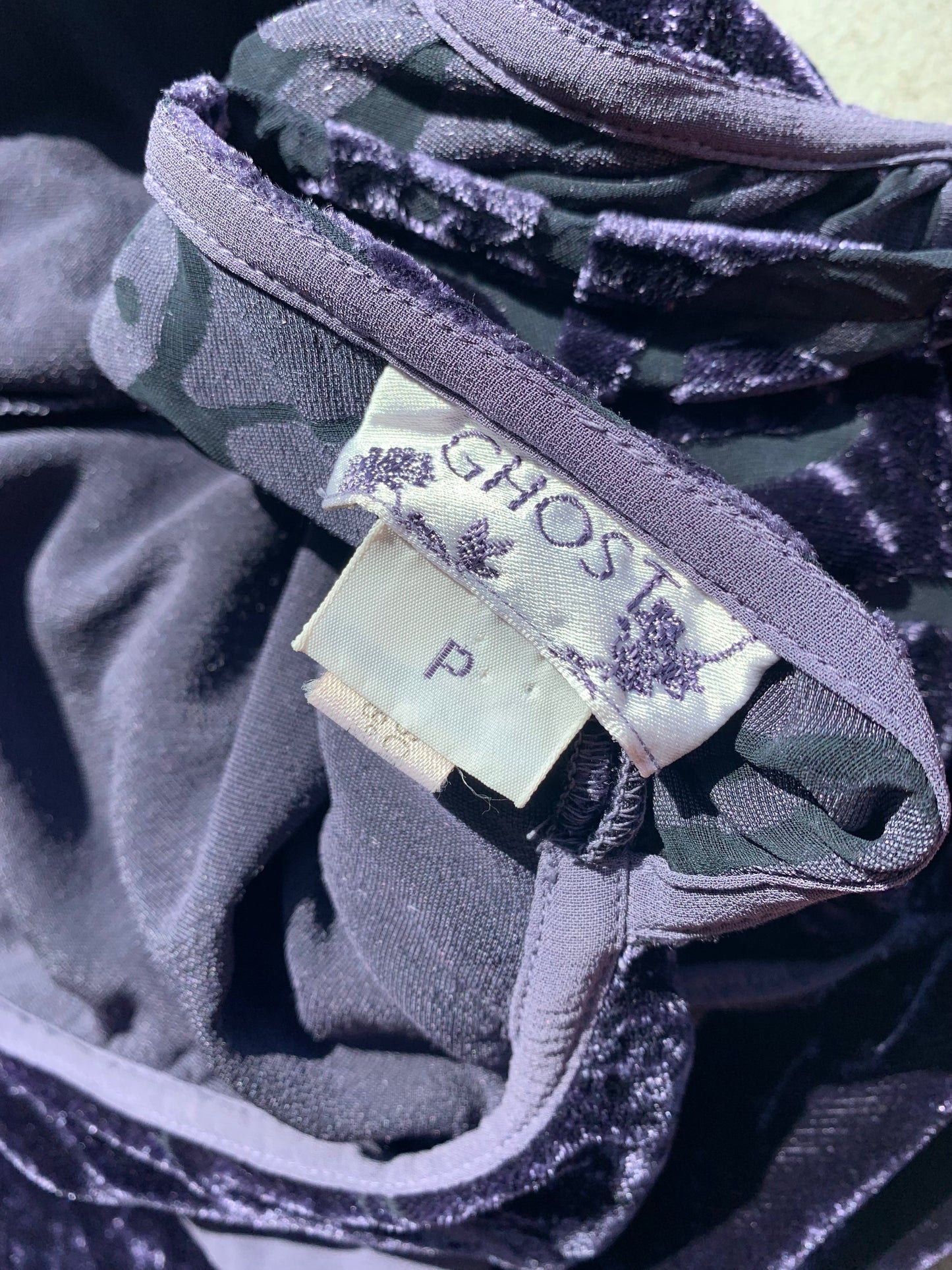 90s Vintage Ghost Purple Velvet & Silk Dress