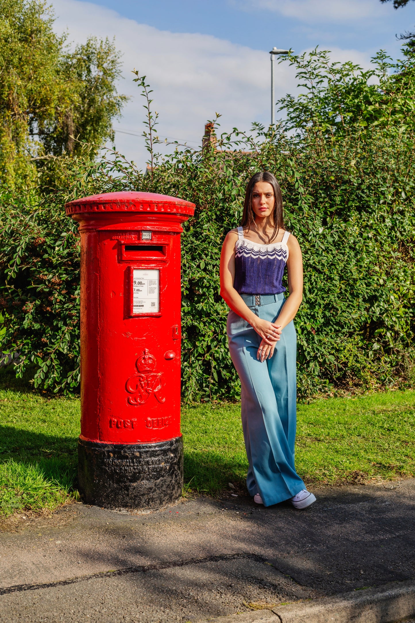 70s Vintage Navy & White Knitted Tank Top