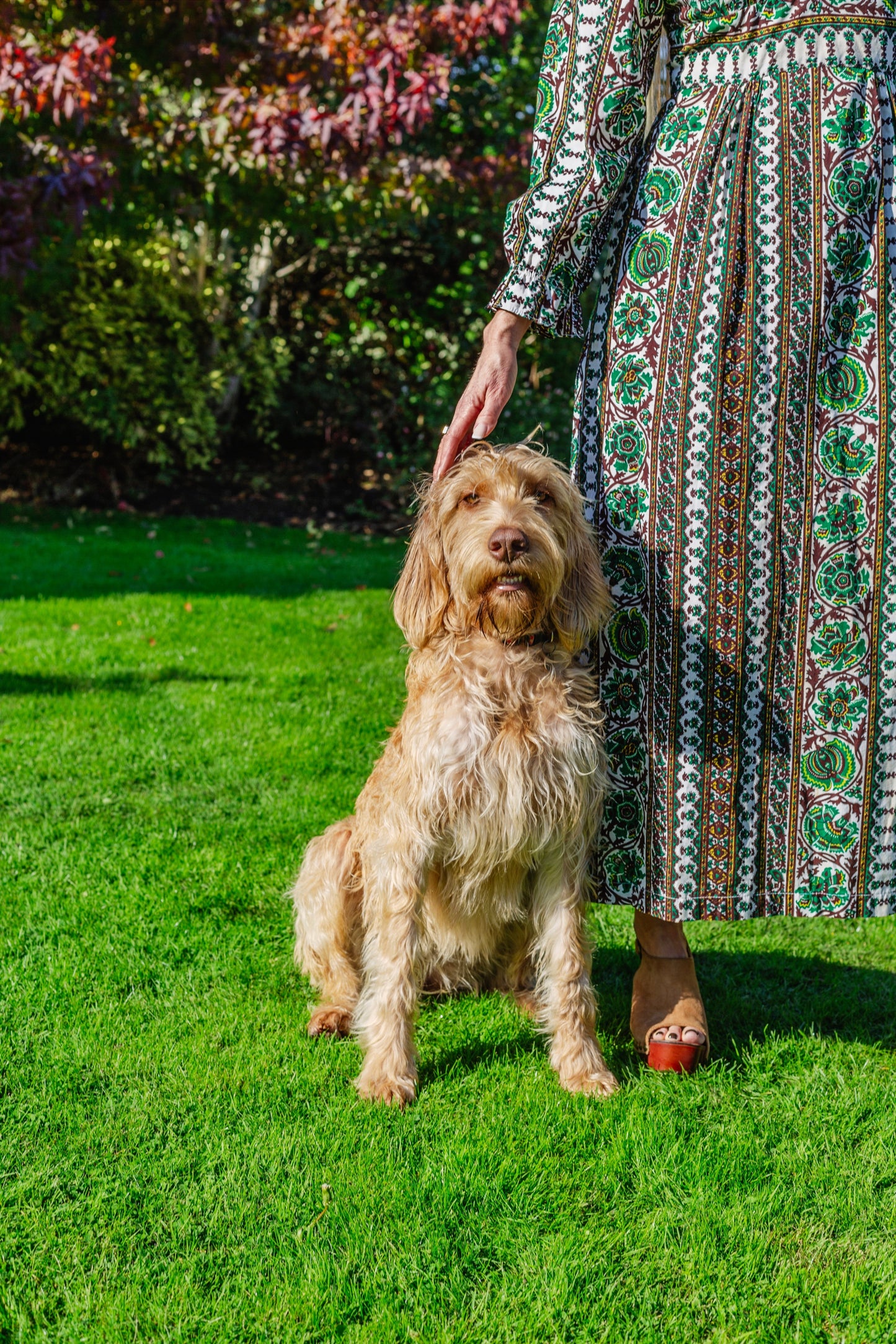 70s Vintage Patterned High-neck Maxi Dress
