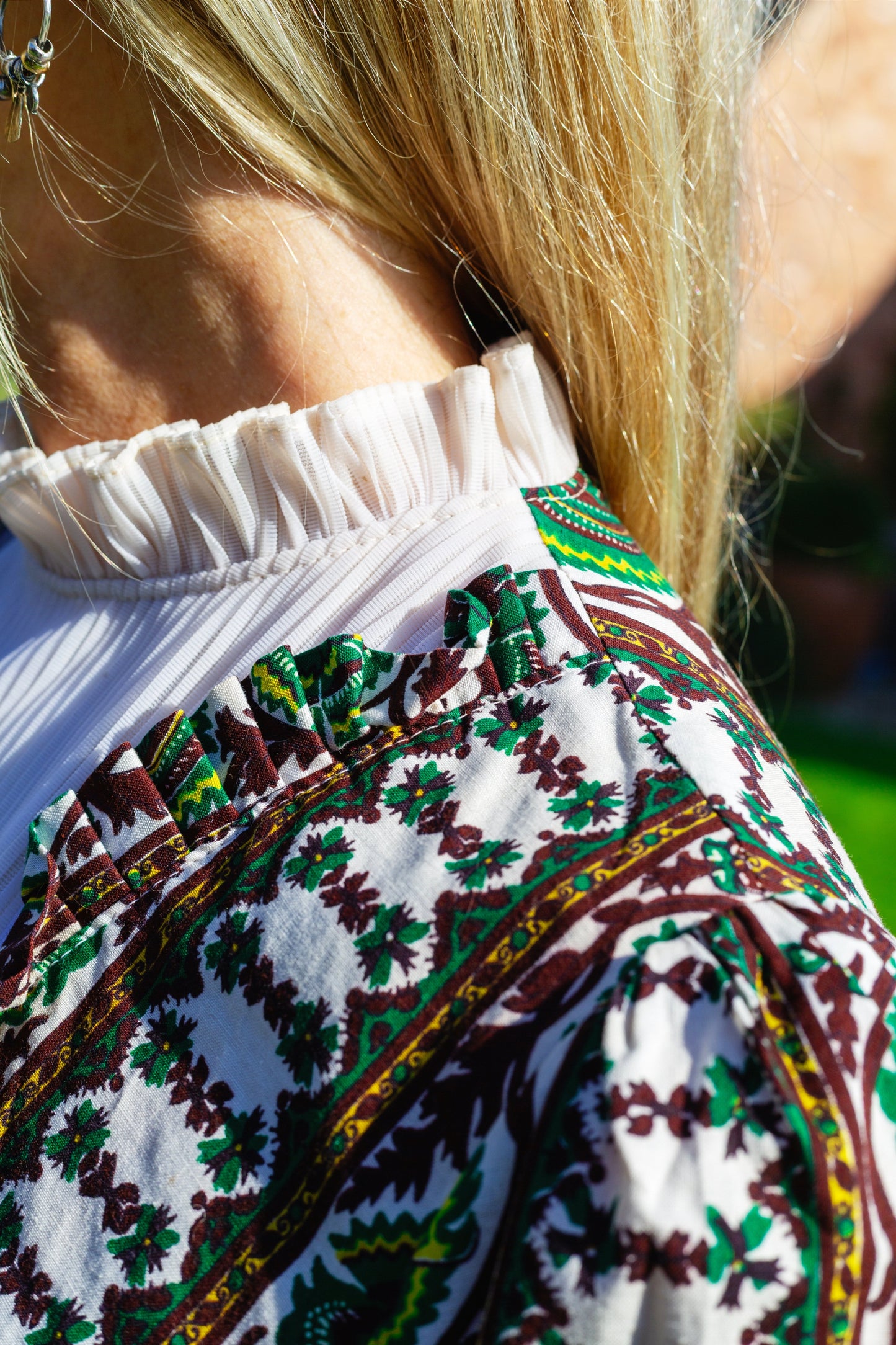 70s Vintage Patterned High-neck Maxi Dress