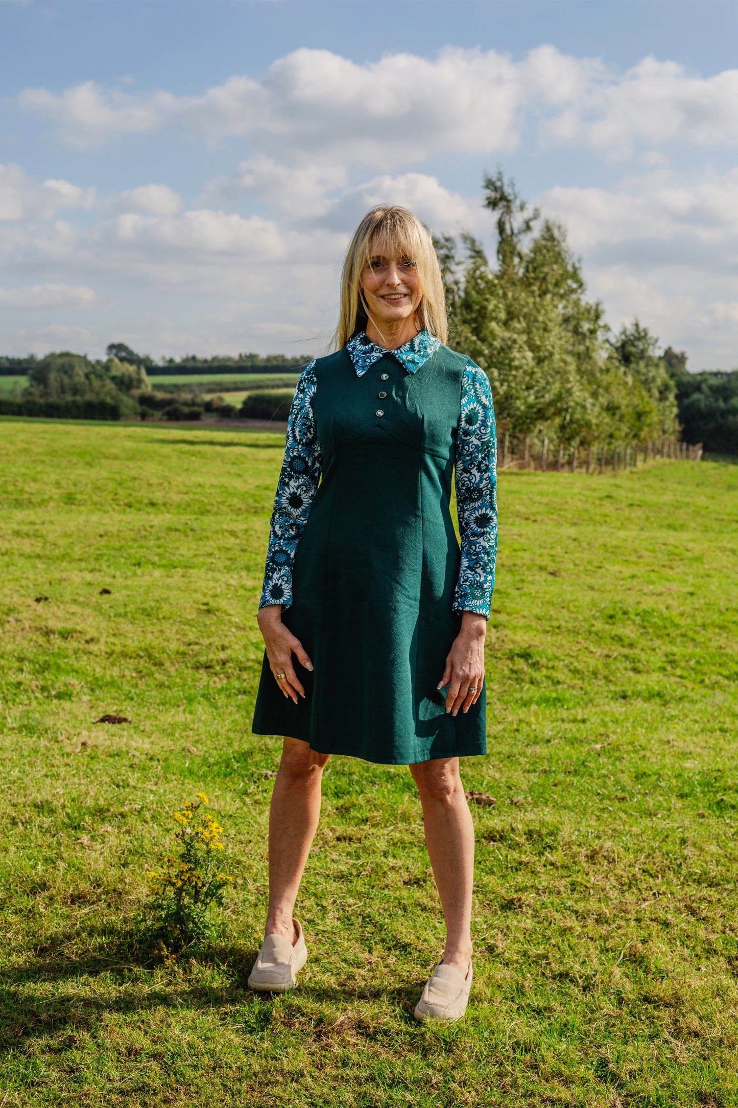 70s Vintage Metal Zipper Collared Shift Dress