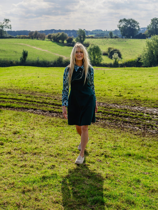 70s Vintage Metal Zipper Collared Shift Dress