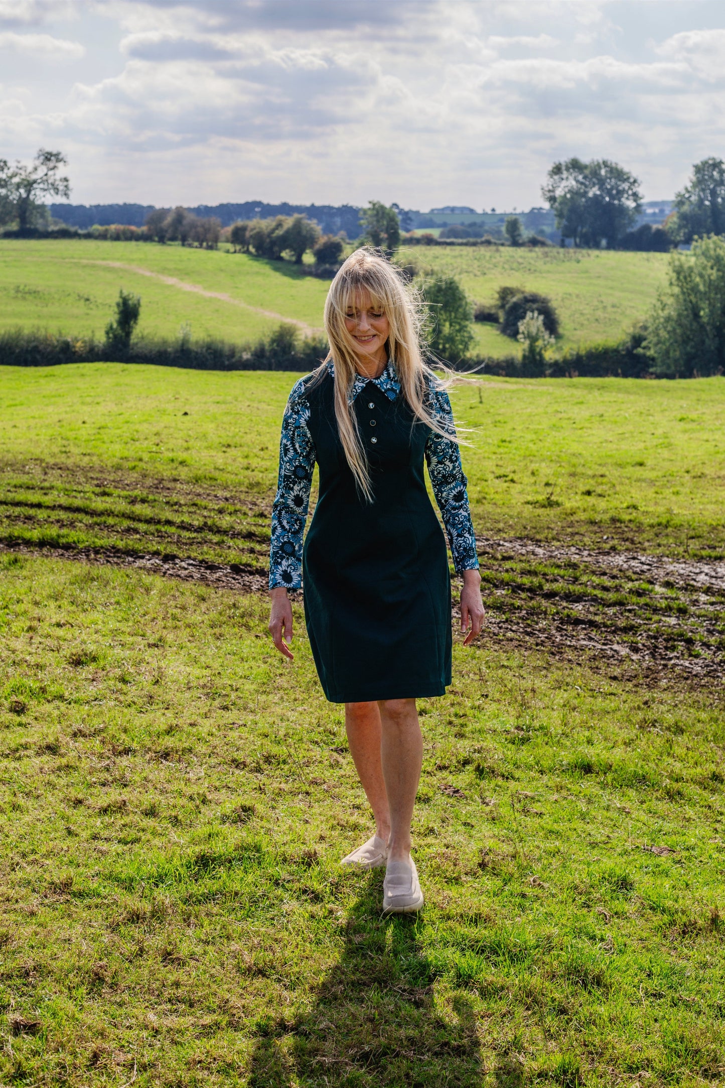 70s Vintage Metal Zipper Collared Shift Dress