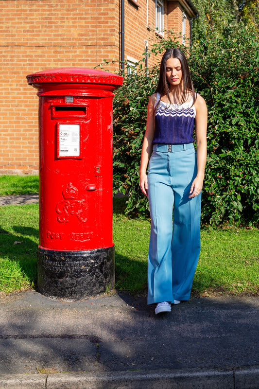 70s Vintage Navy & White Knitted Tank Top