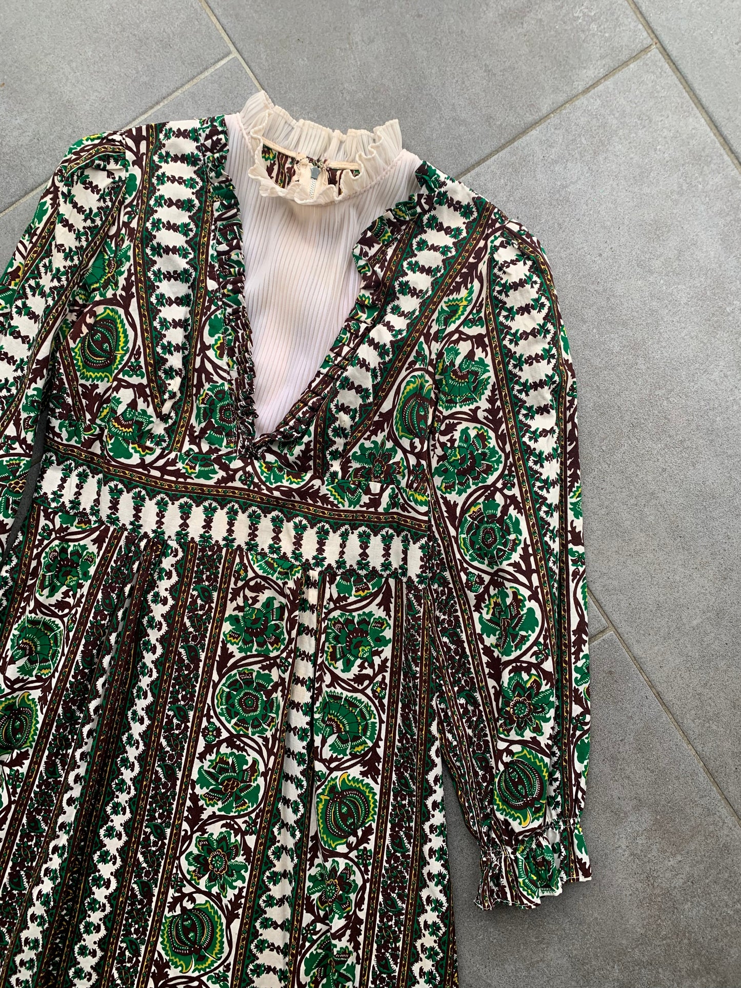 70s Vintage Patterned High-neck Maxi Dress