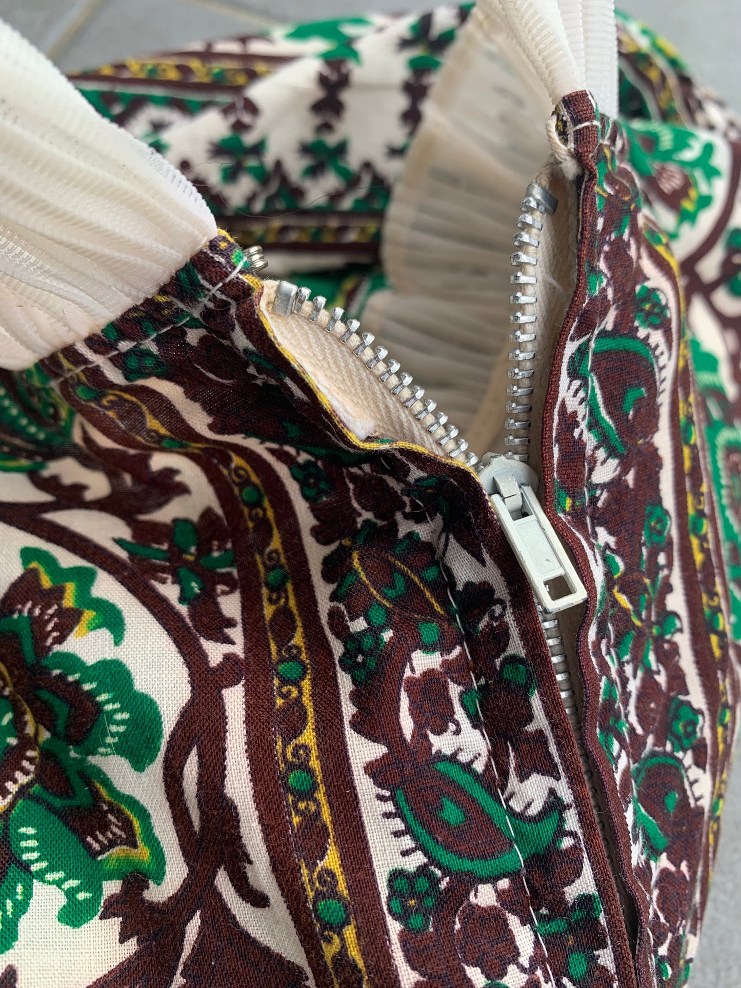 70s Vintage Patterned High-neck Maxi Dress