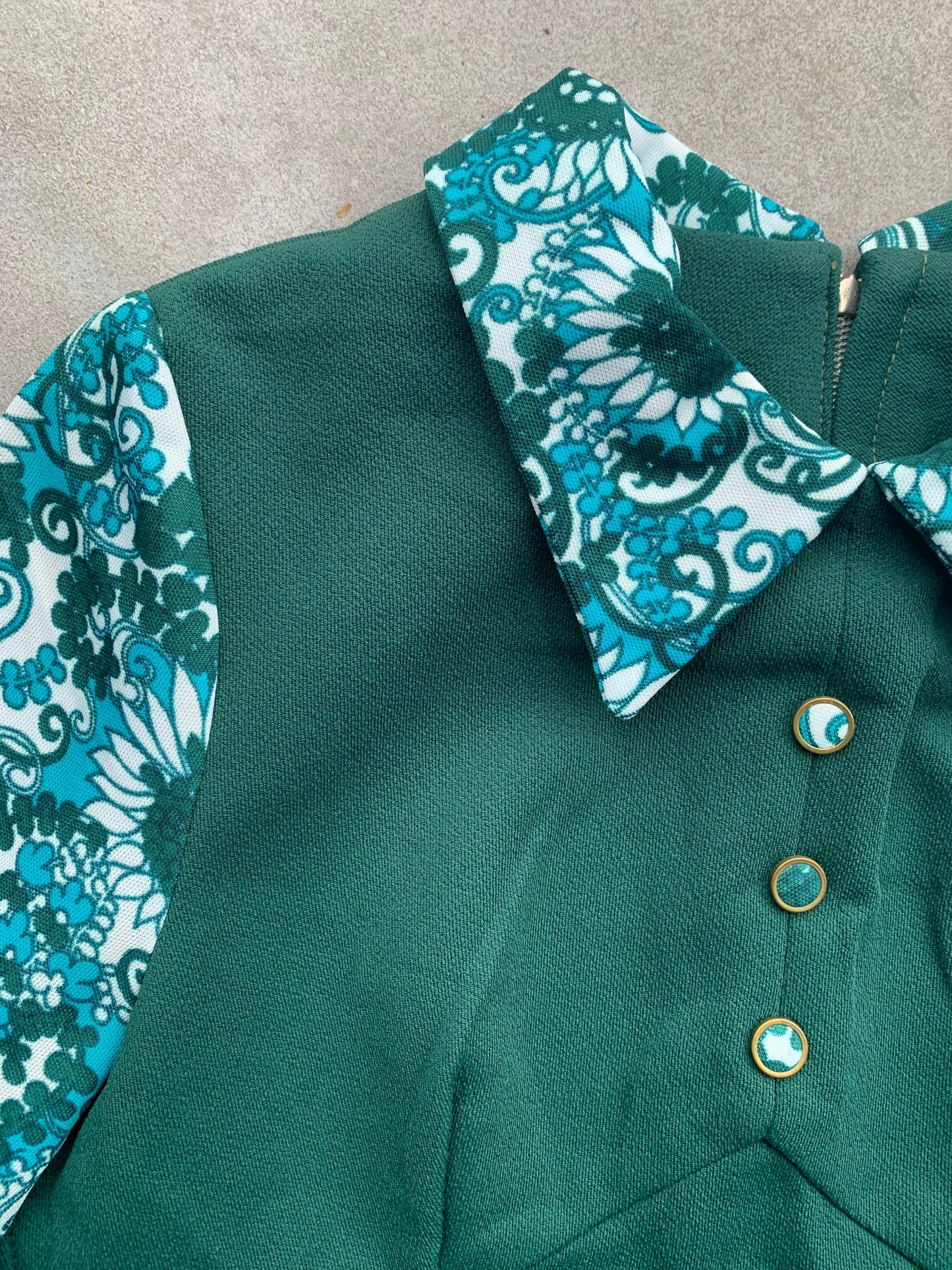 70s Vintage Metal Zipper Collared Shift Dress