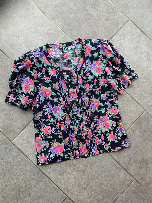 80s Vintage St Michael Floral Short Sleeve Blouse