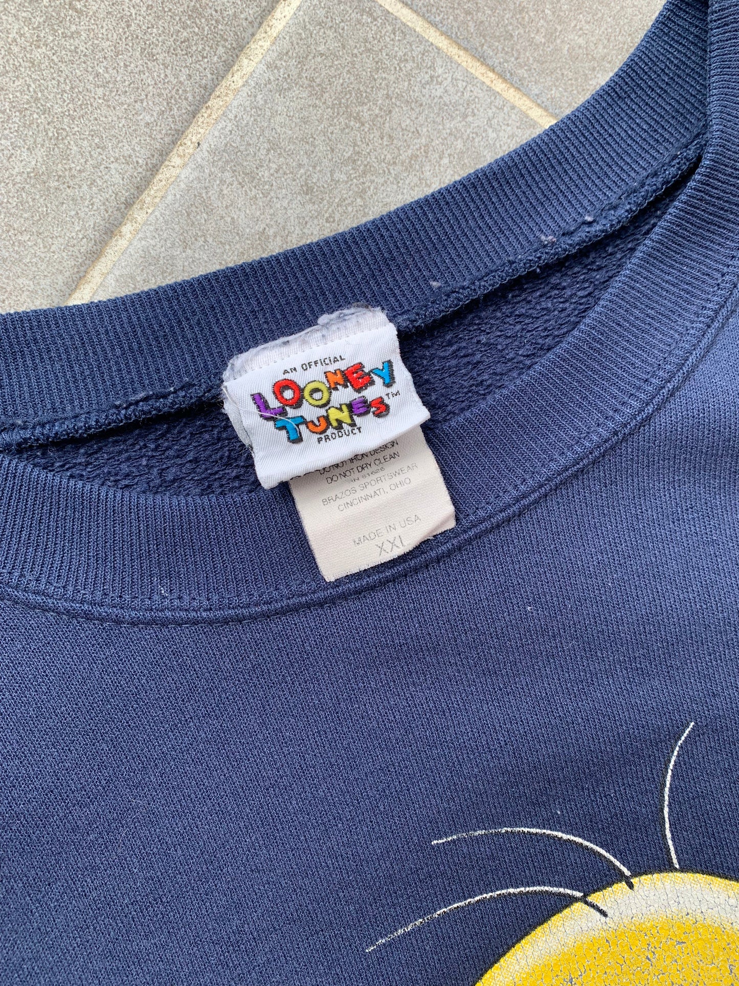 90s Vintage Distressed Sylvester & Tweety Navy Sweatshirt