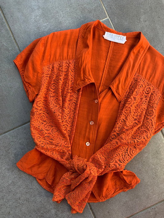 90s Vintage Elisa Landri Orange Tie Blouse
