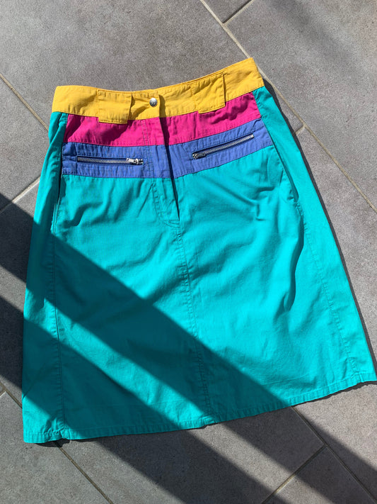 90s Vintage 100% Cotton High Waist A Line Multi Coloured Skirt