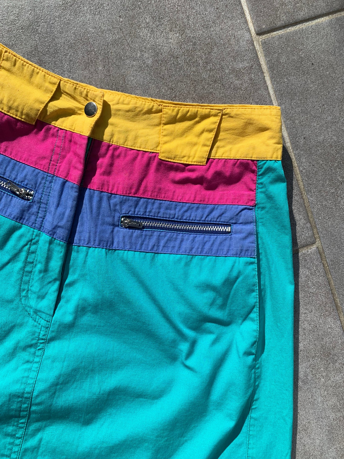 90s Vintage 100% Cotton High Waist A Line Multi Coloured Skirt