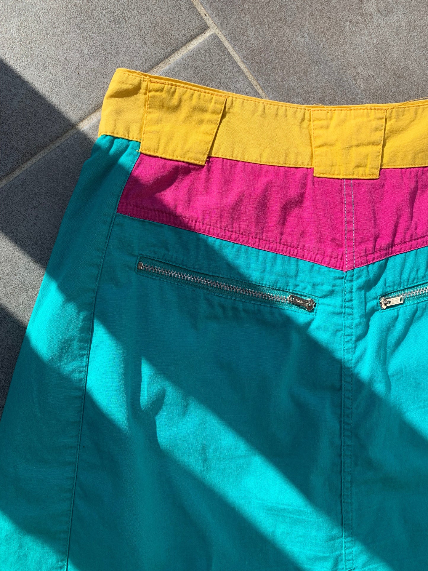 90s Vintage 100% Cotton High Waist A Line Multi Coloured Skirt