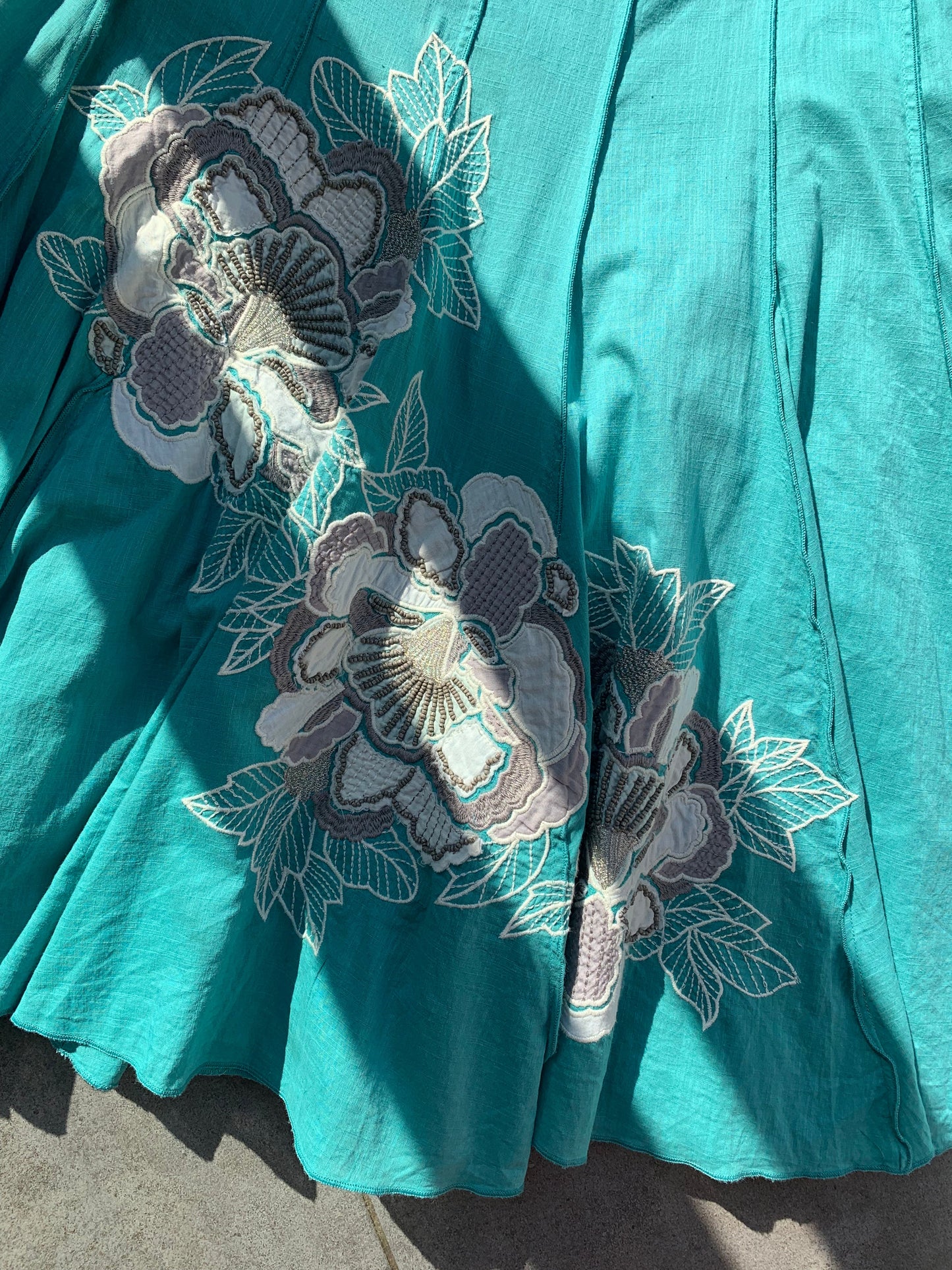 Monsoon 2000's 100% Cotton Turquoise Embroidered Midi Skirt
