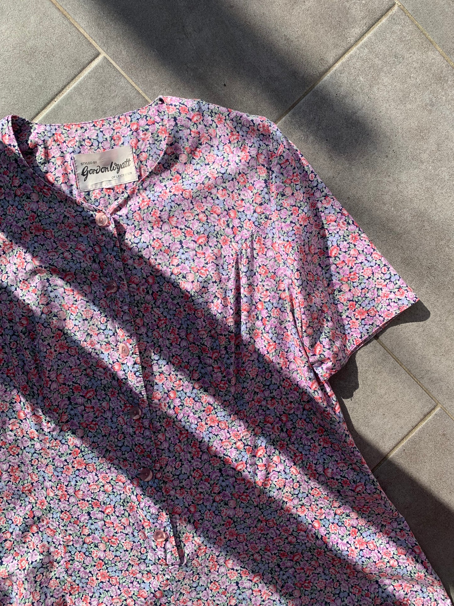 90s Vintage Gordon Wyatt Floral Cotton House Dress