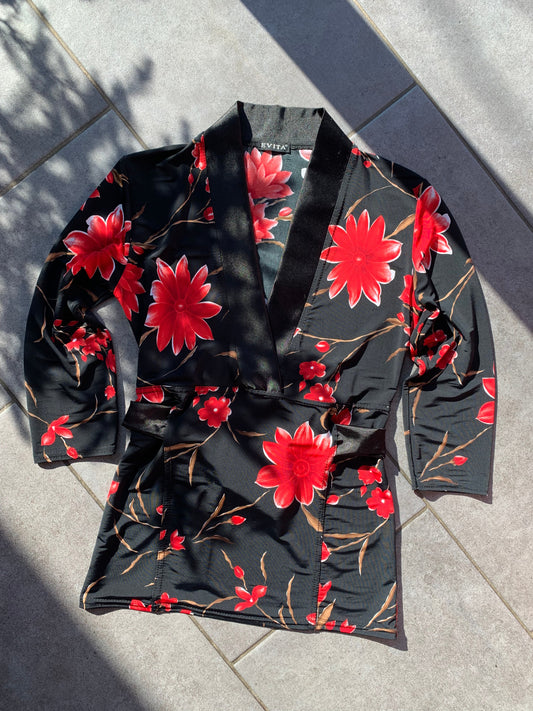 Evita 2000s Long Sleeve Floral Waist Tie Party Top