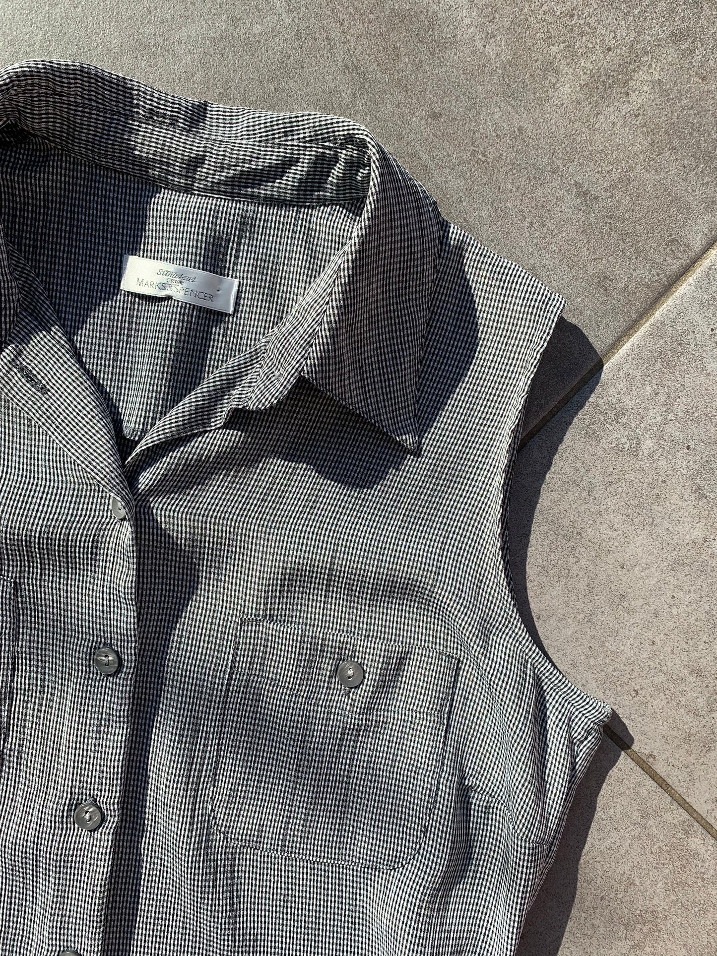 90s Vintage St Michael Sleeveless Micro Gingham Midi Shirt Dress