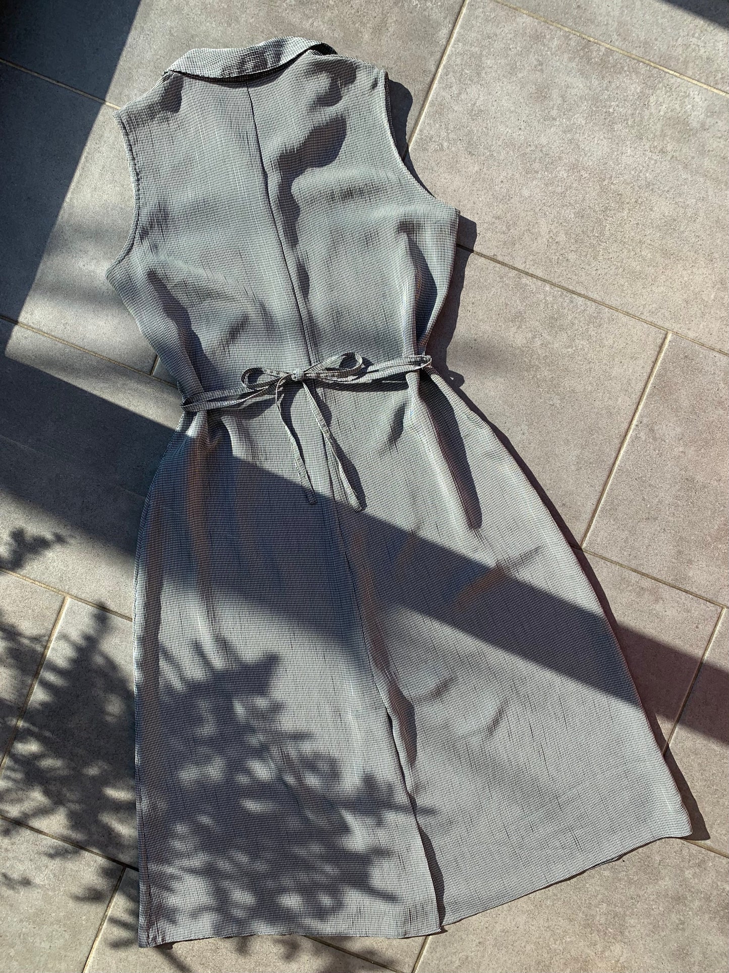 90s Vintage St Michael Sleeveless Micro Gingham Midi Shirt Dress
