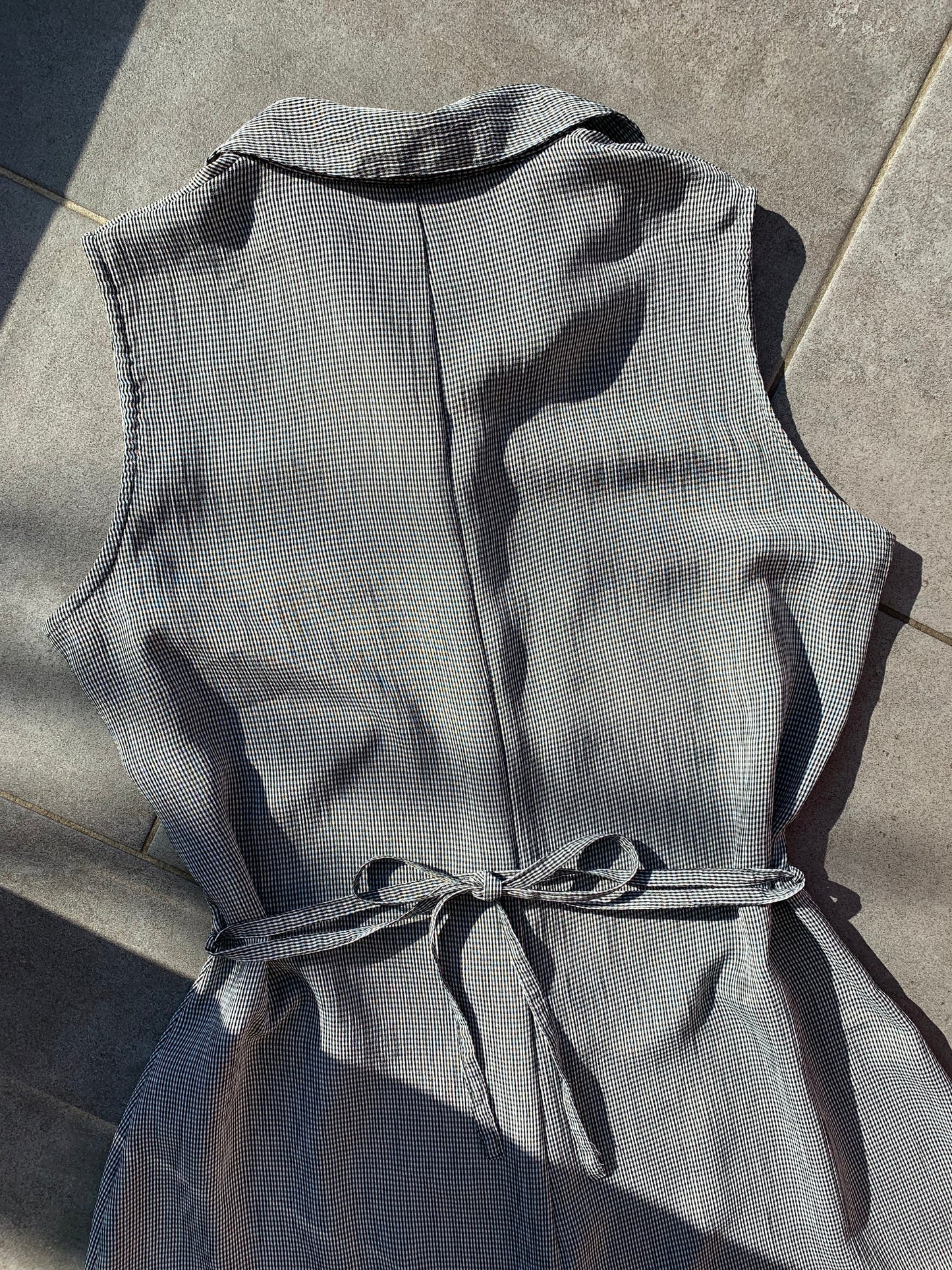 90s Vintage St Michael Sleeveless Micro Gingham Midi Shirt Dress