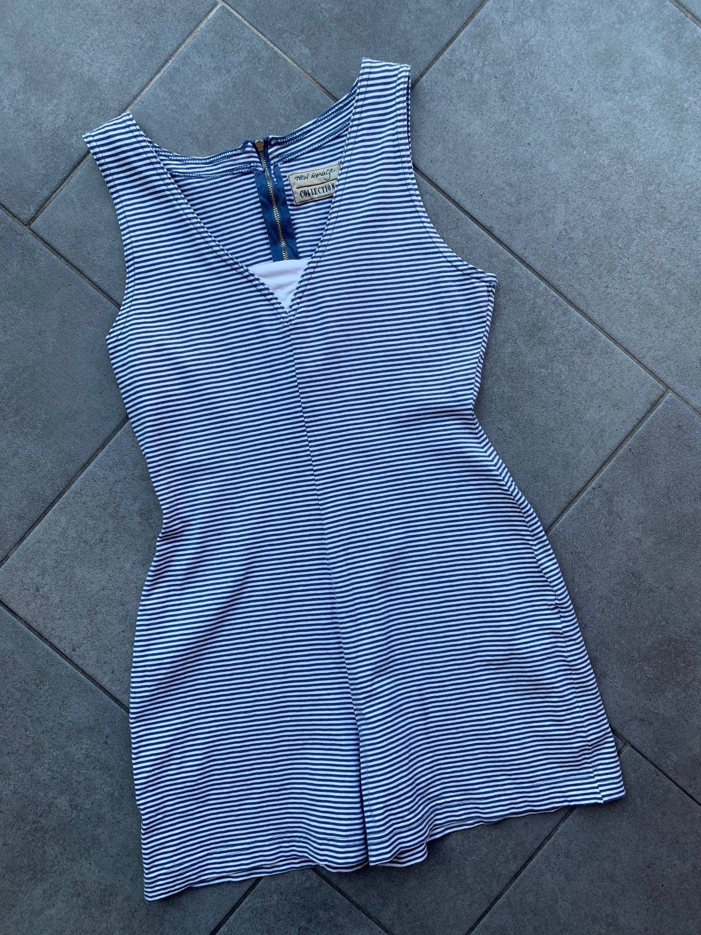 90s Vintage 'New Image Collection' Blue & White Jersey Playsuit