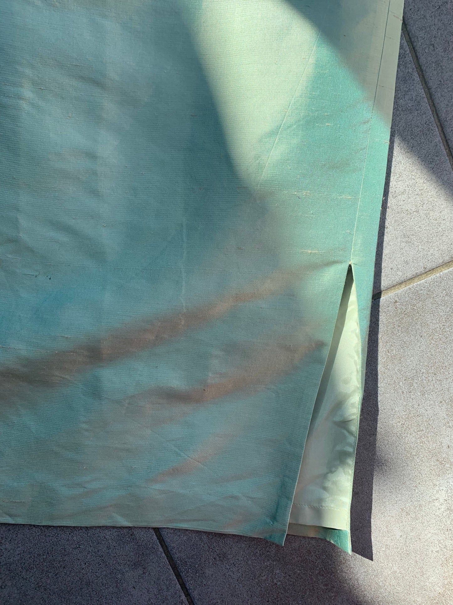90s Vintage 'Resource' Green Iridescent Silk Midi Skirt