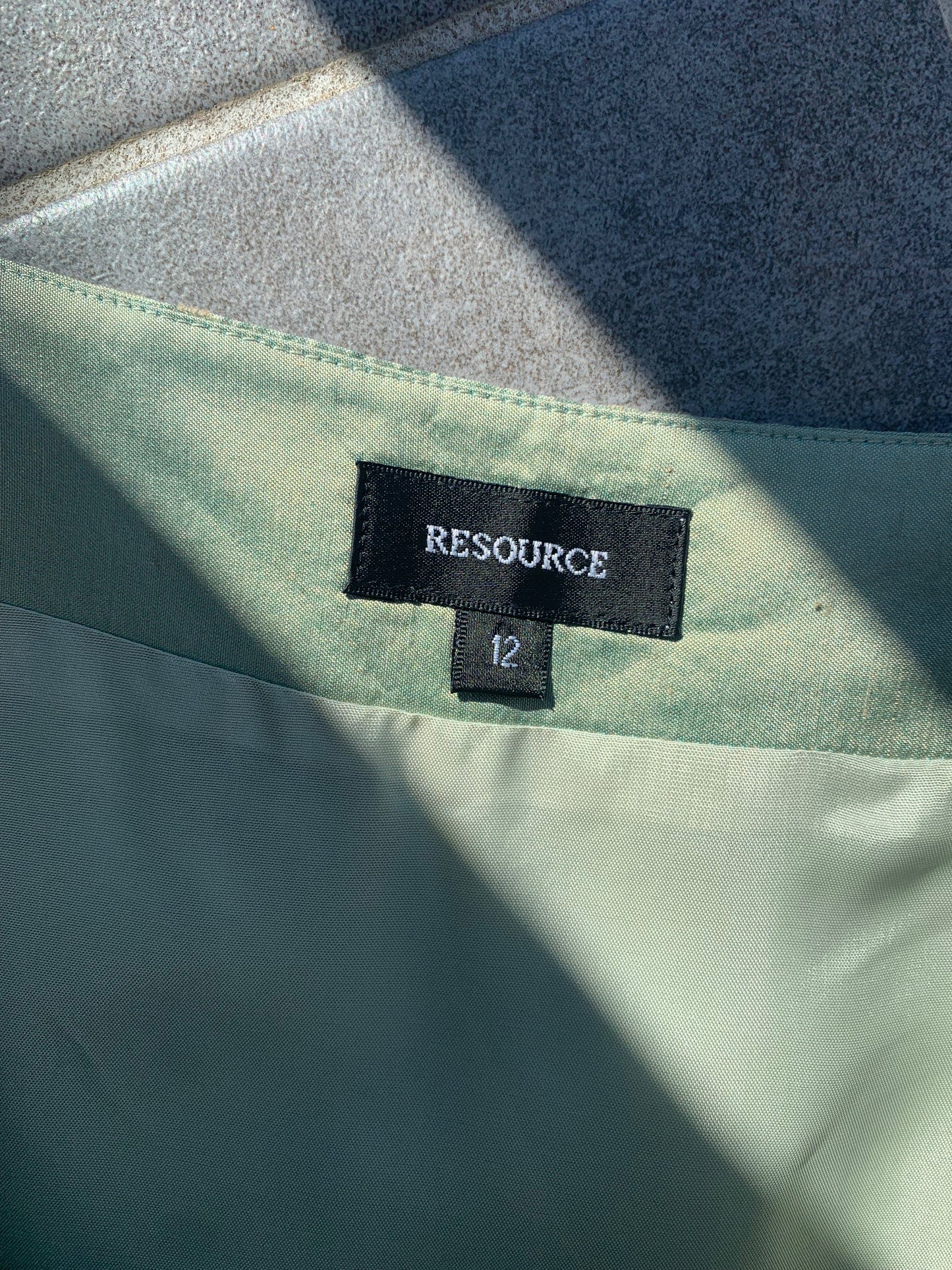 90s Vintage 'Resource' Green Iridescent Silk Midi Skirt