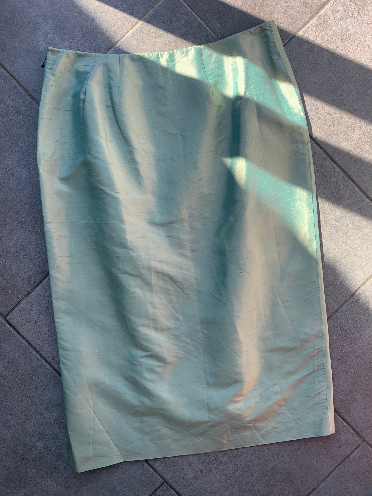 90s Vintage 'Resource' Green Iridescent Silk Midi Skirt