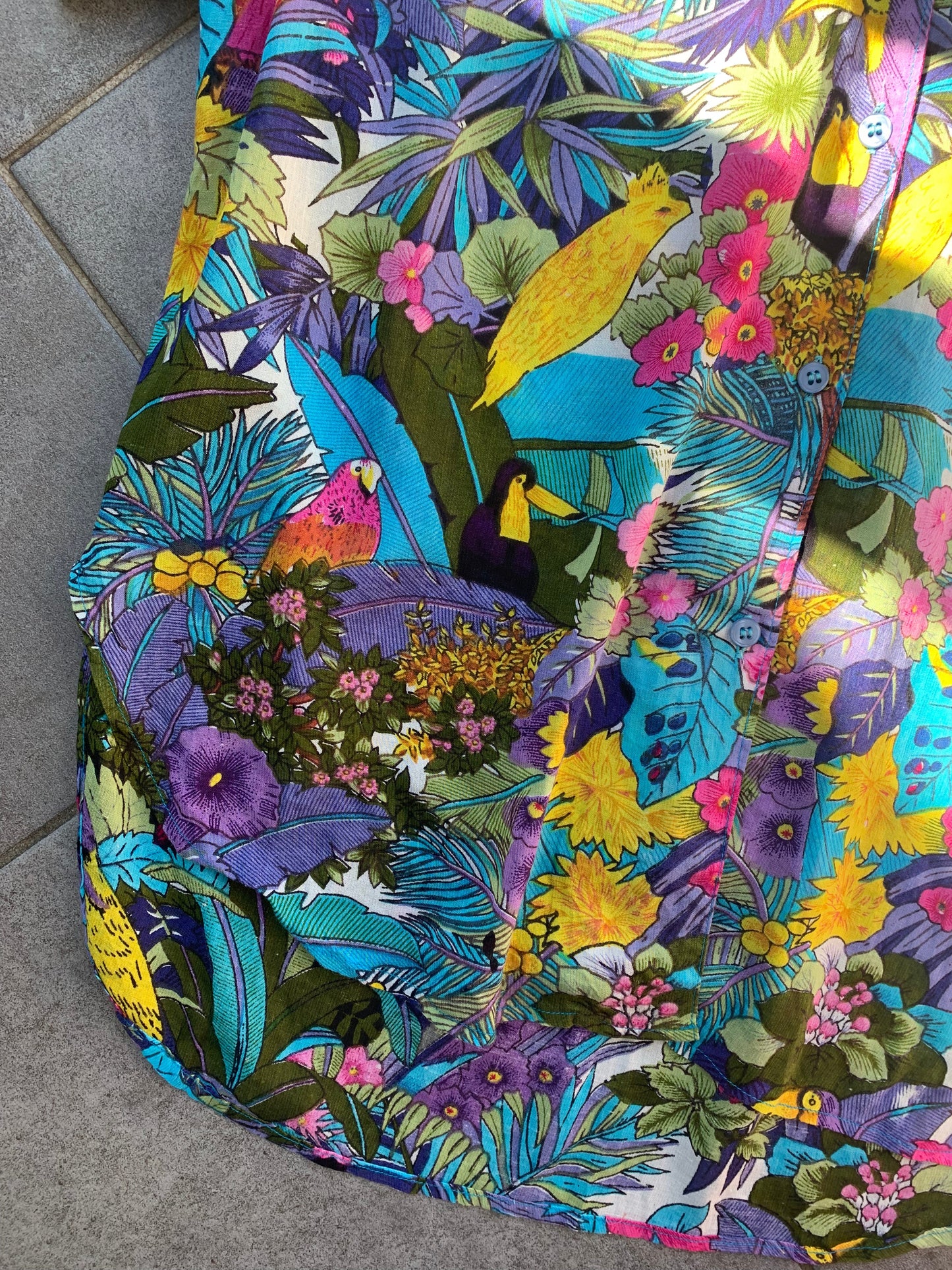 80s Vintage Dorothy Perkins Tropical Print Short Sleeve Blouse