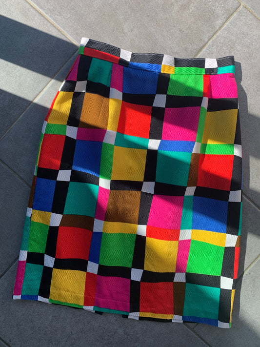 80s Vintage St Michael Cotton Multi Colour Pencil Skirt