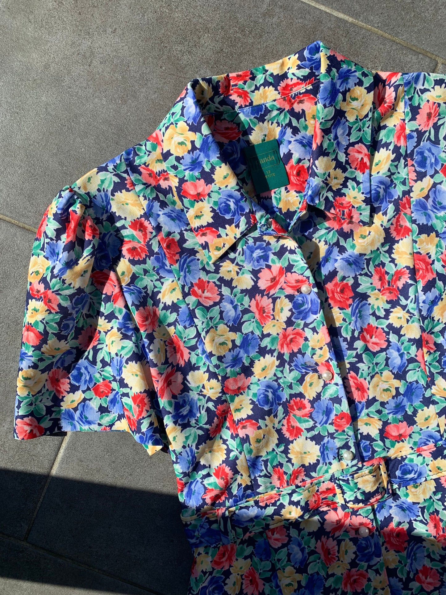 80s Vintage Canda C&A Floral Belted Tea Dress