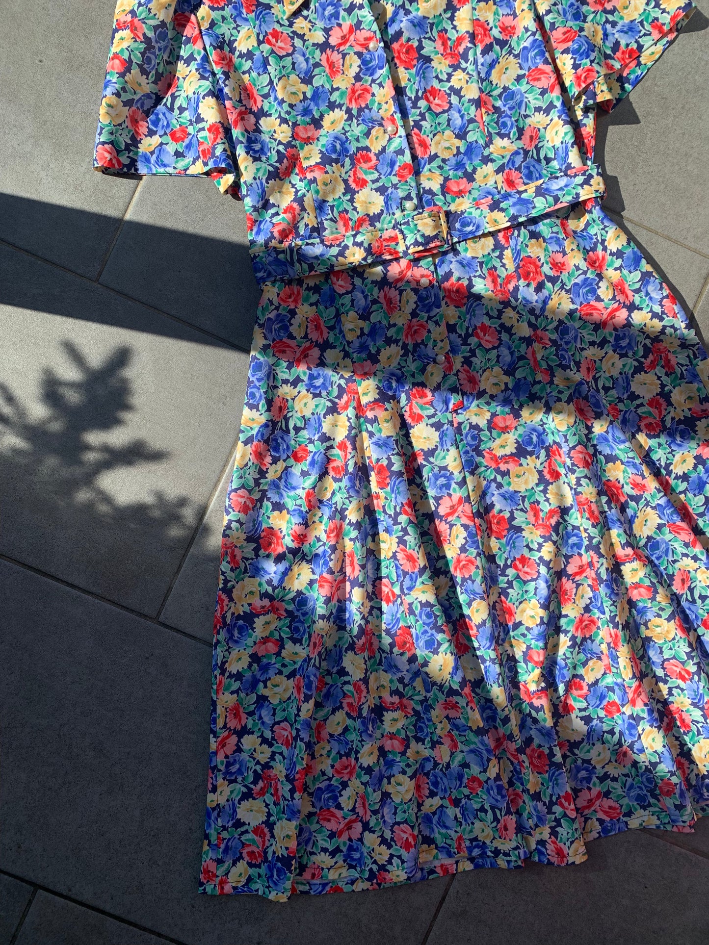 80s Vintage Canda C&A Floral Belted Tea Dress