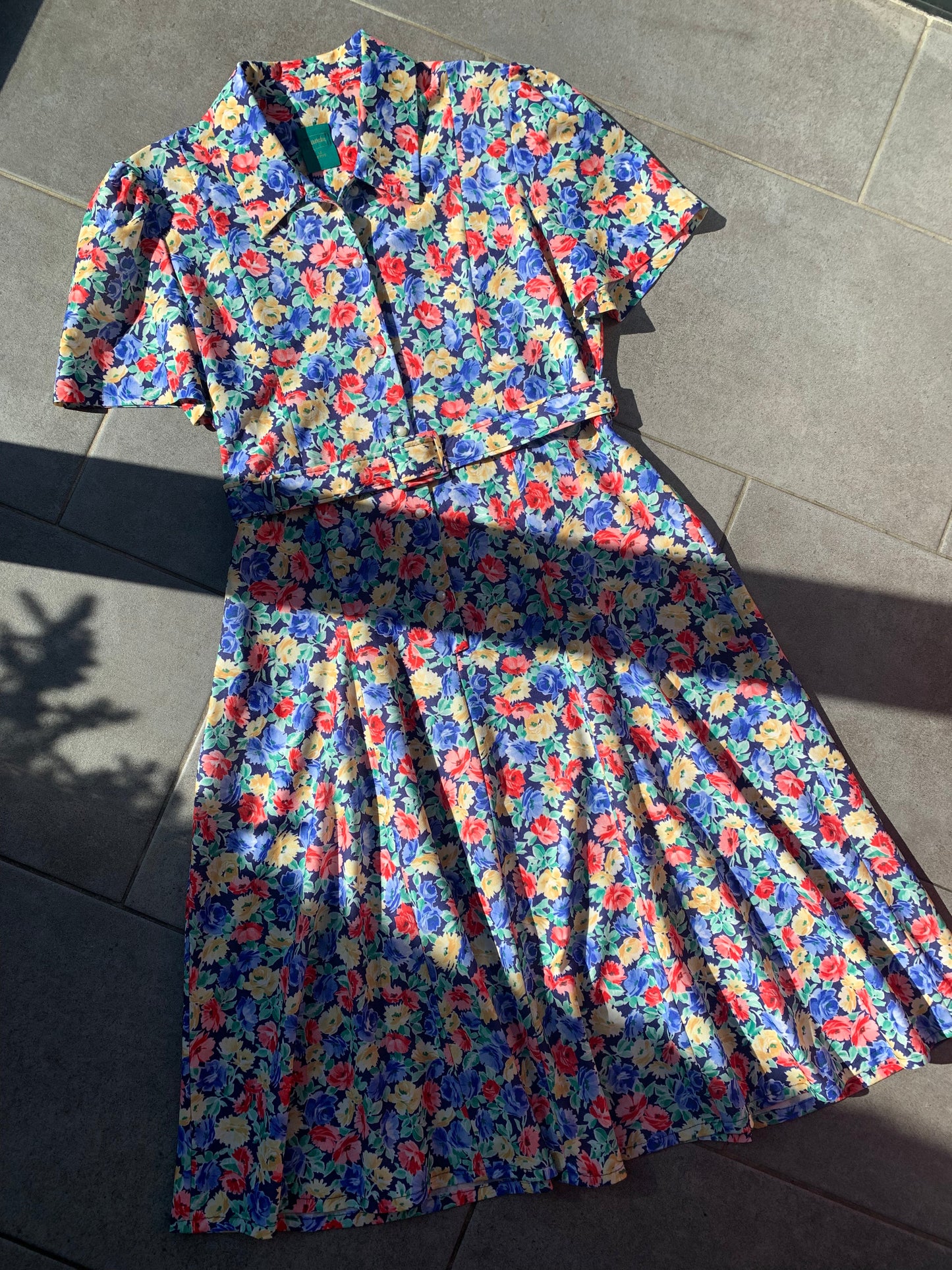 80s Vintage Canda C&A Floral Belted Tea Dress