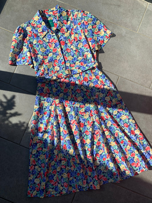 80s Vintage Canda C&A Floral Belted Tea Dress